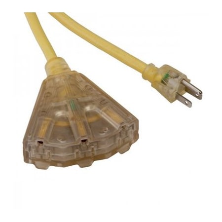 Bayco SJTW Extension Cord, 14 AWG, Outdoor, 14/3, 3 Outlets, Yellow, 25 ft BYSL-740L